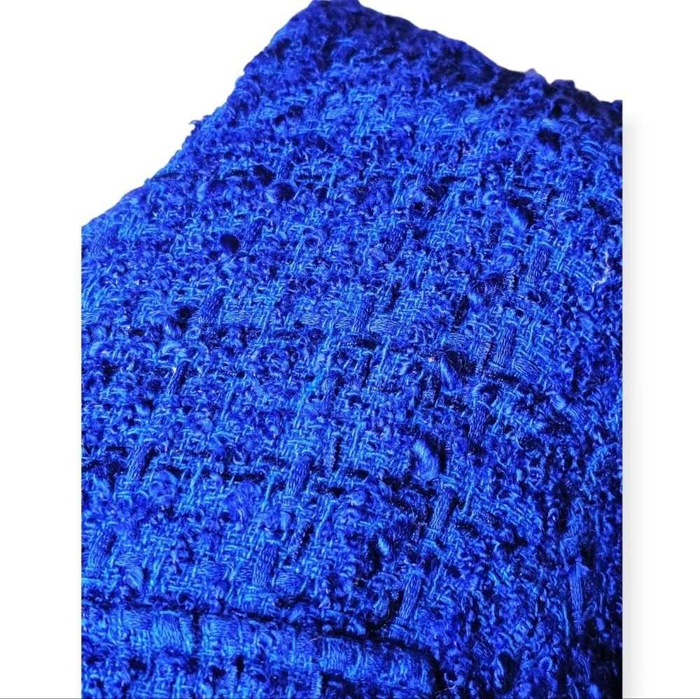 Maeve Anthropologie Tweed Cropped Jacket XL Cobalt Blue Button Front - Picture 8 of 11